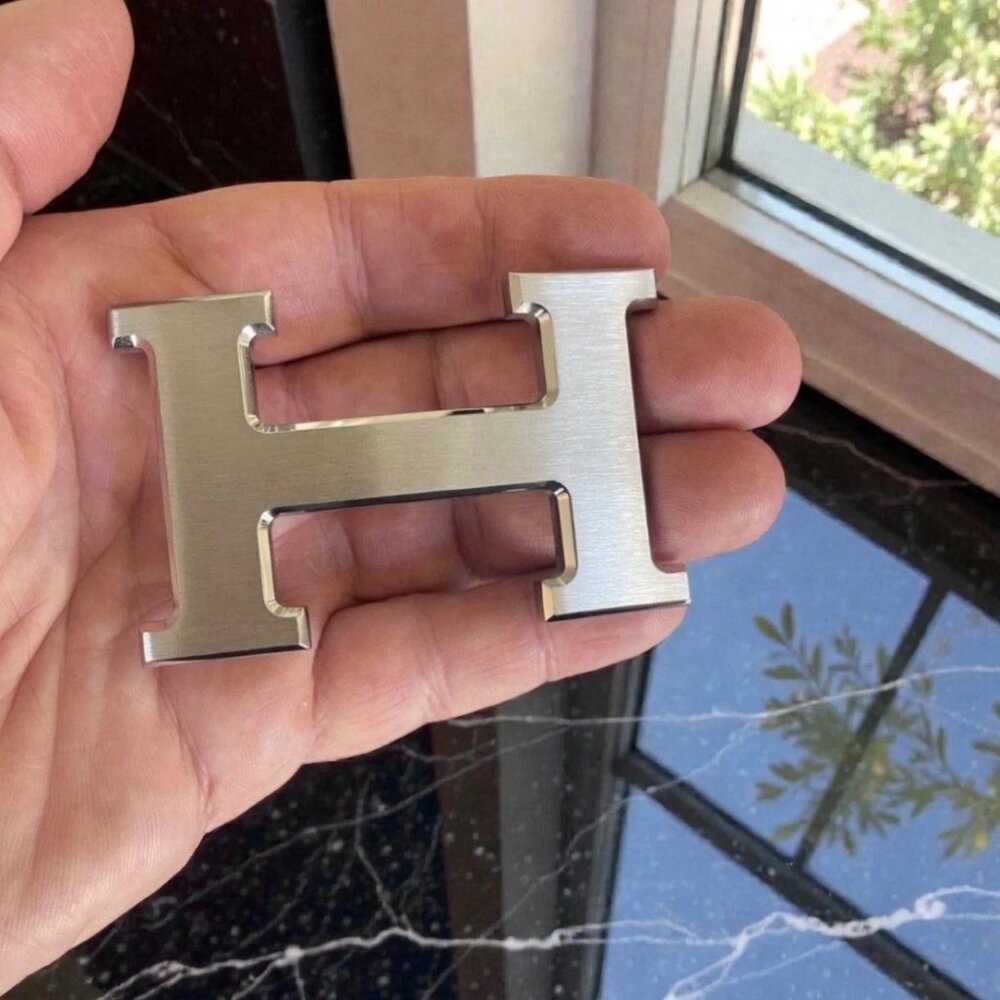 HERMES 38mm Constance H Logo Silver Belt Buckle W/ Dust Bag (excellent)